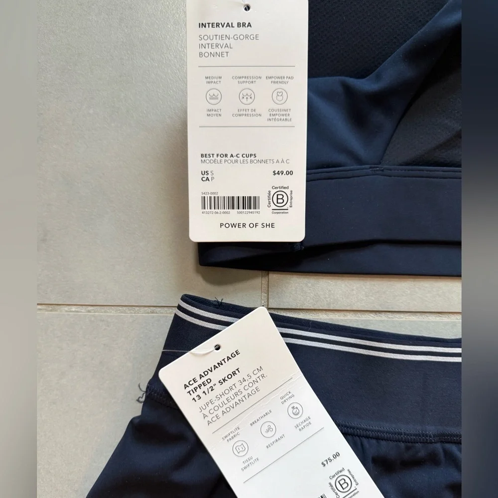 Athleta Navy Blue Sports Bra & and Skort set NWT